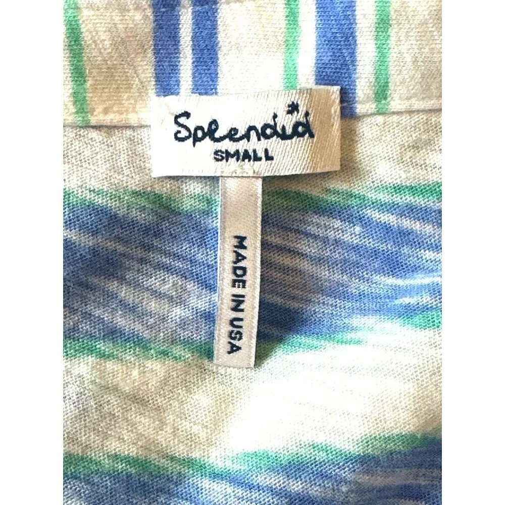 Splendid Cotton Modal Blend Striped Print Lightweight Blouse Blue Green White Sm - Picture 3 of 7